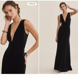 Jenny Yoo Logan Deep-V Velvet Column Gown Black Size 10